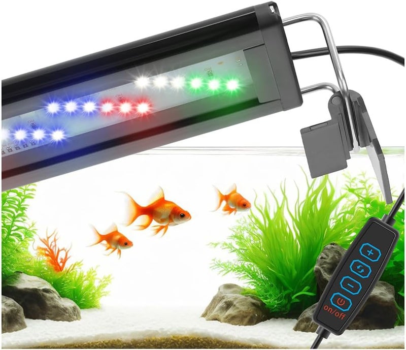DATOO LED Aquarium Light Full Spectrum Fish Tank Light with Dimmer White Blue Red Green LEDs Fish Tank Light with Three Lighting Modes and Extendable Bracket for 8 Inch to 12 Inch Aquarium - Image 1